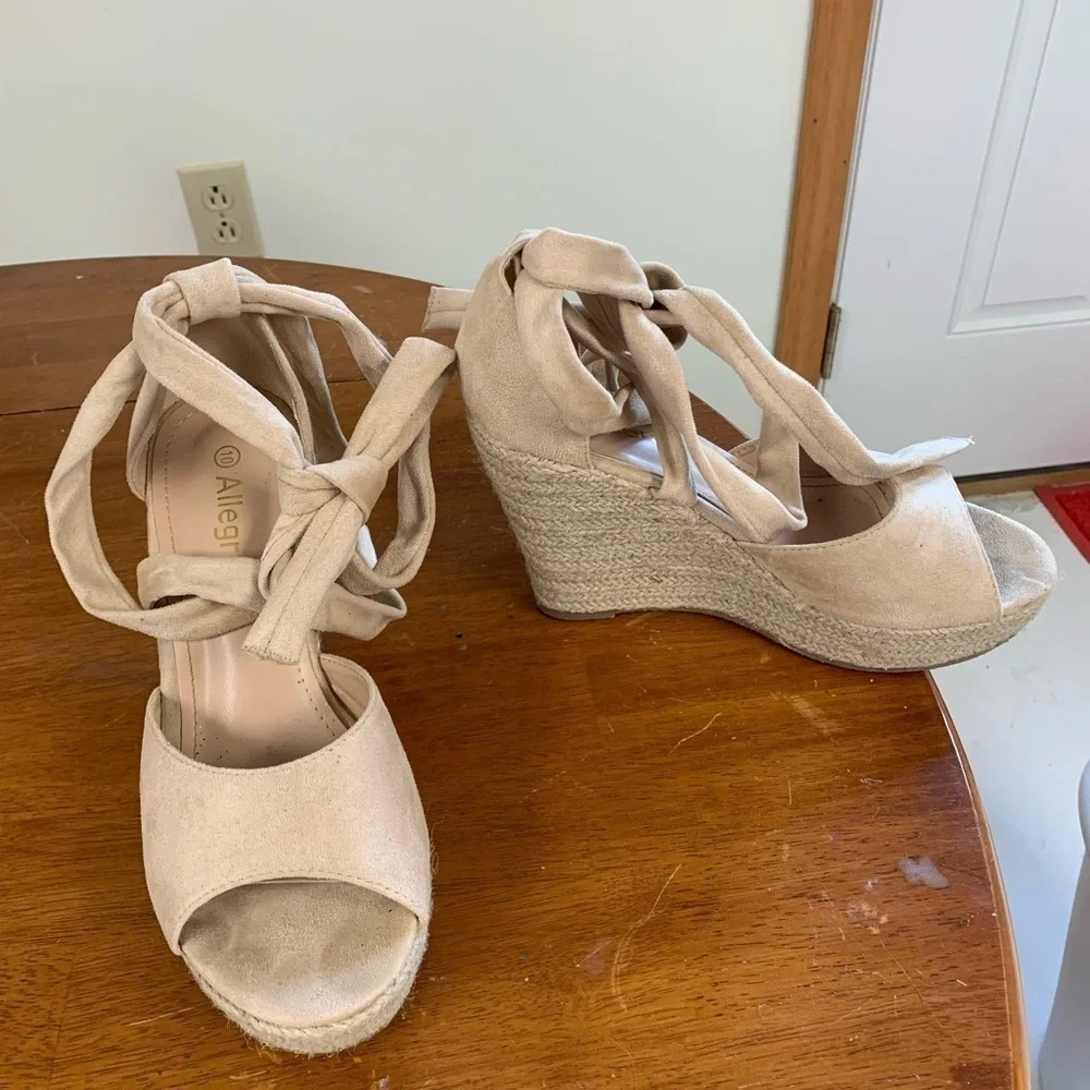 Allegra platform heel espadrilles ballet tie laceup peep toe size10